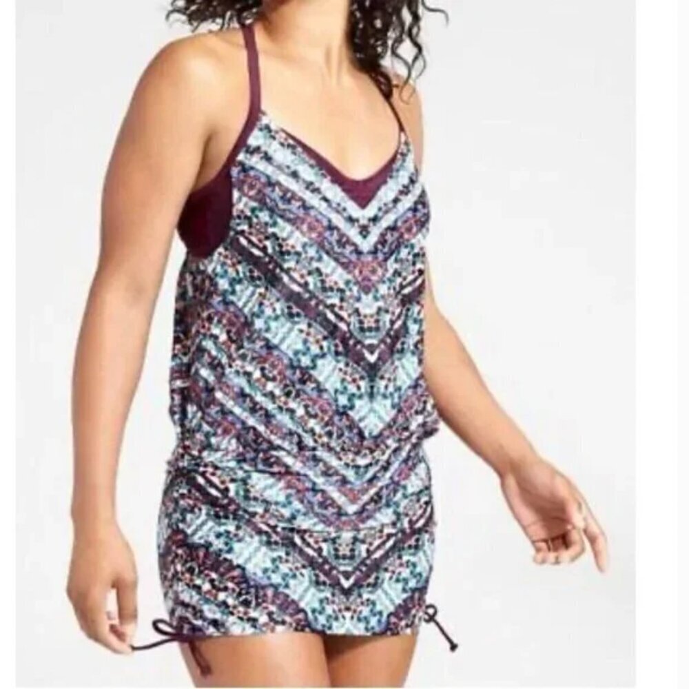 Athleta Marrakesh Side Scrunch Tankini Swim Top Size 34 D/DD Purple - Picture 2 of 8